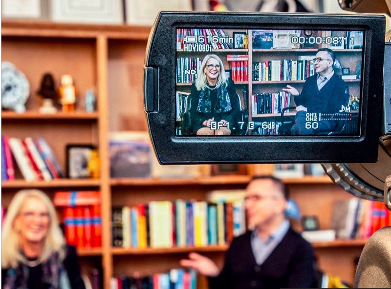 Professors Susan Davidson and Chris Murphy videotape a lecture on computational thinking for MCIT Online