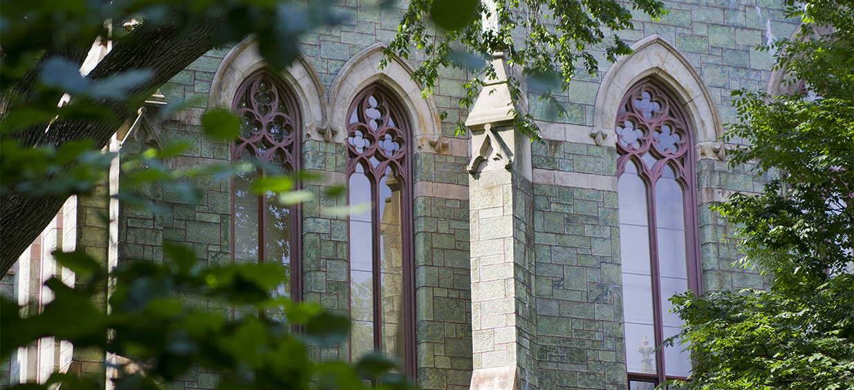 College Hall, completed in 1873, was the first building constructed on the University's present site. It once housed all functions of the University and now contains the offices of the President, Provost, and Undergraduate Admissions, as well as classrooms. College Hall is also home to the Philomathean Society, a student organization founded in 1813. Photo by Scott Spitzer.